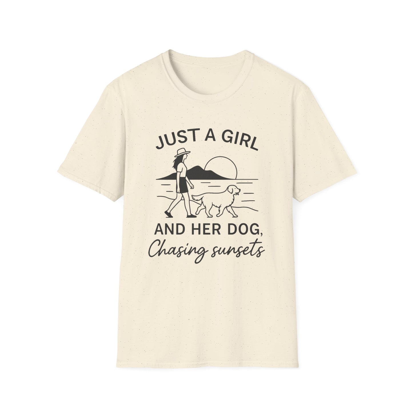 Girl and Dog Chasing Sunsets T-Shirt