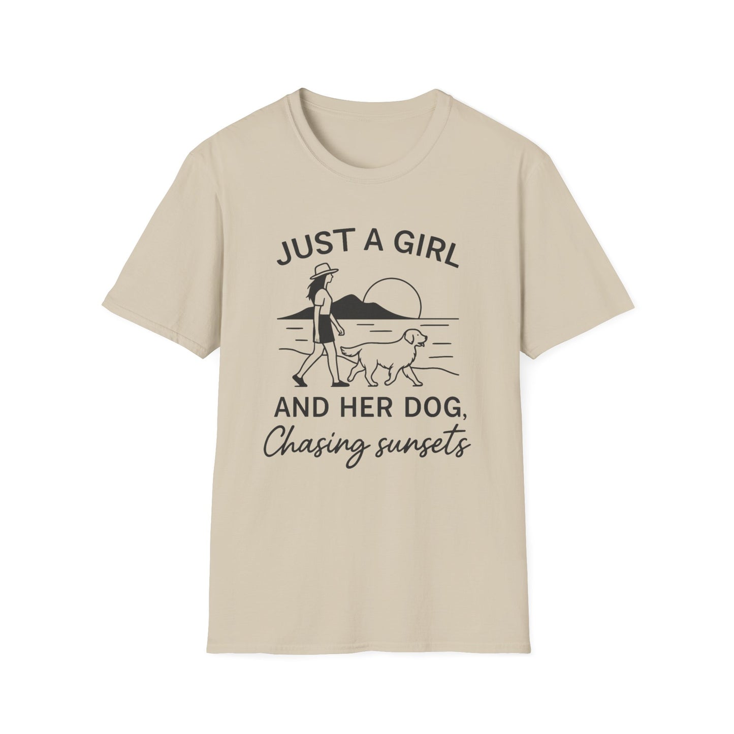 Girl and Dog Chasing Sunsets T-Shirt