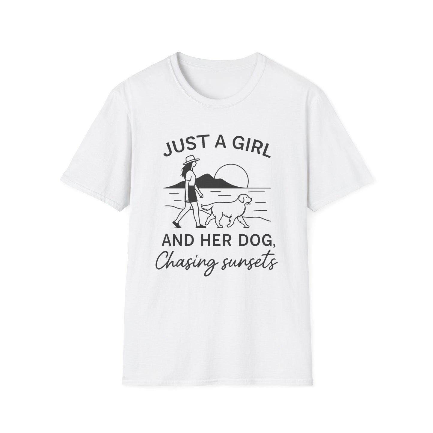 Girl and Dog Chasing Sunsets T-Shirt