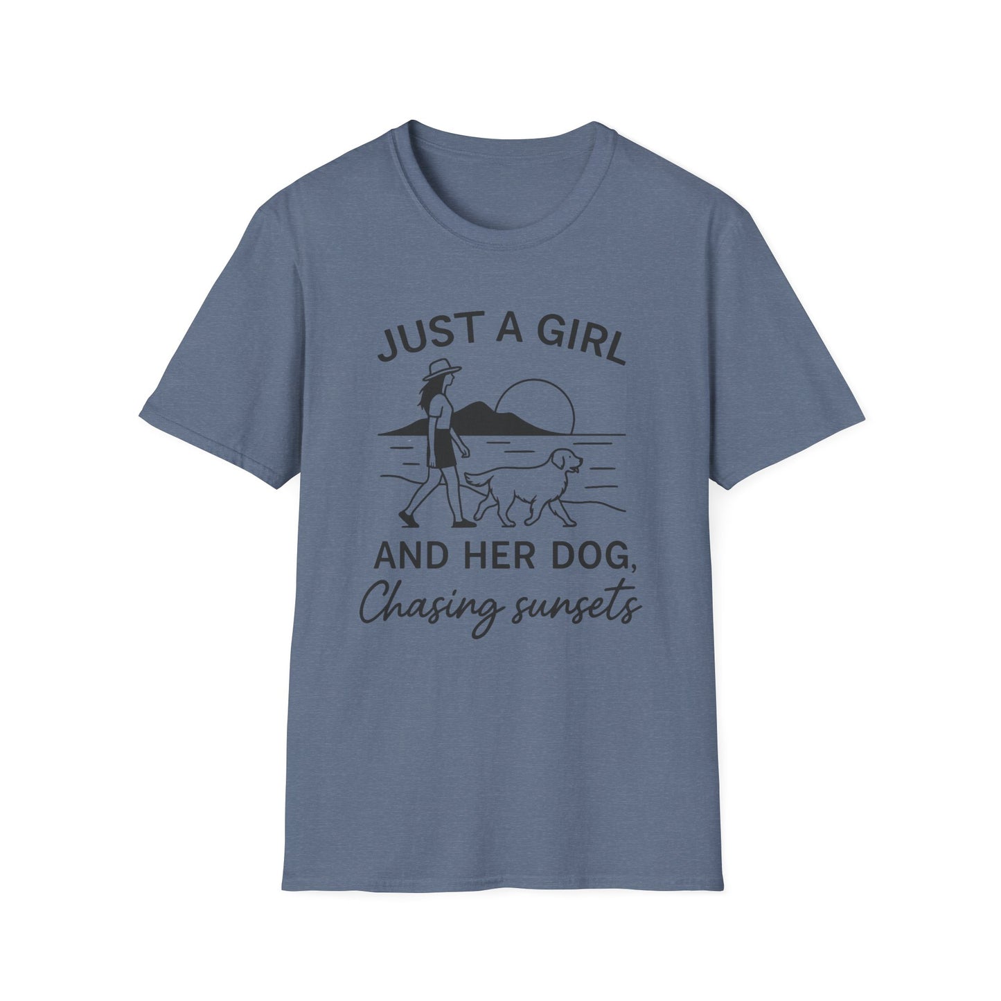 Girl and Dog Chasing Sunsets T-Shirt