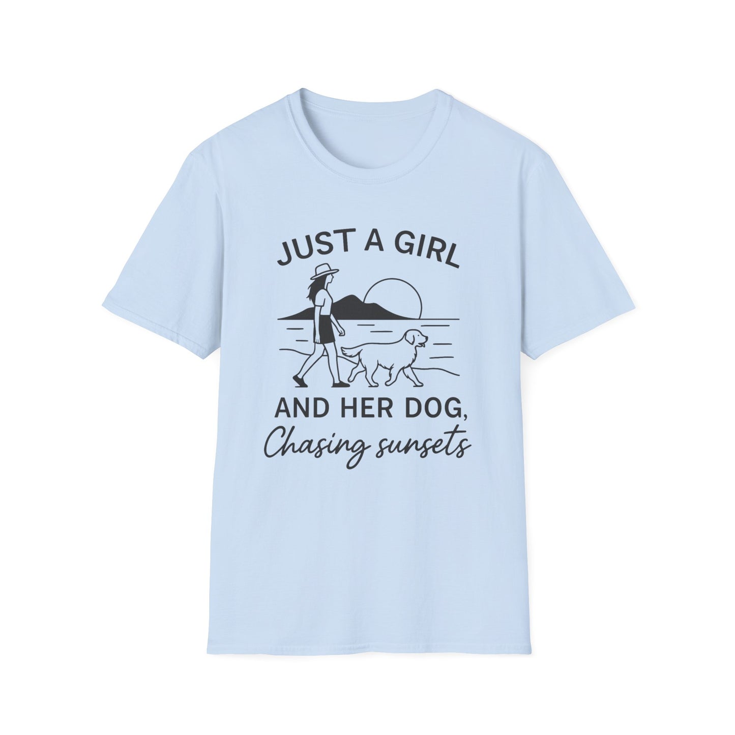 Girl and Dog Chasing Sunsets T-Shirt