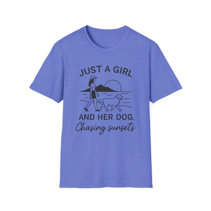 Girl and Dog Chasing Sunsets T-Shirt